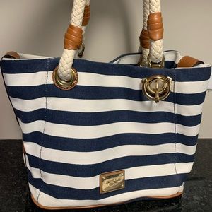 Michael Kors Marina Navy Blue White Canvas LIKE NEW